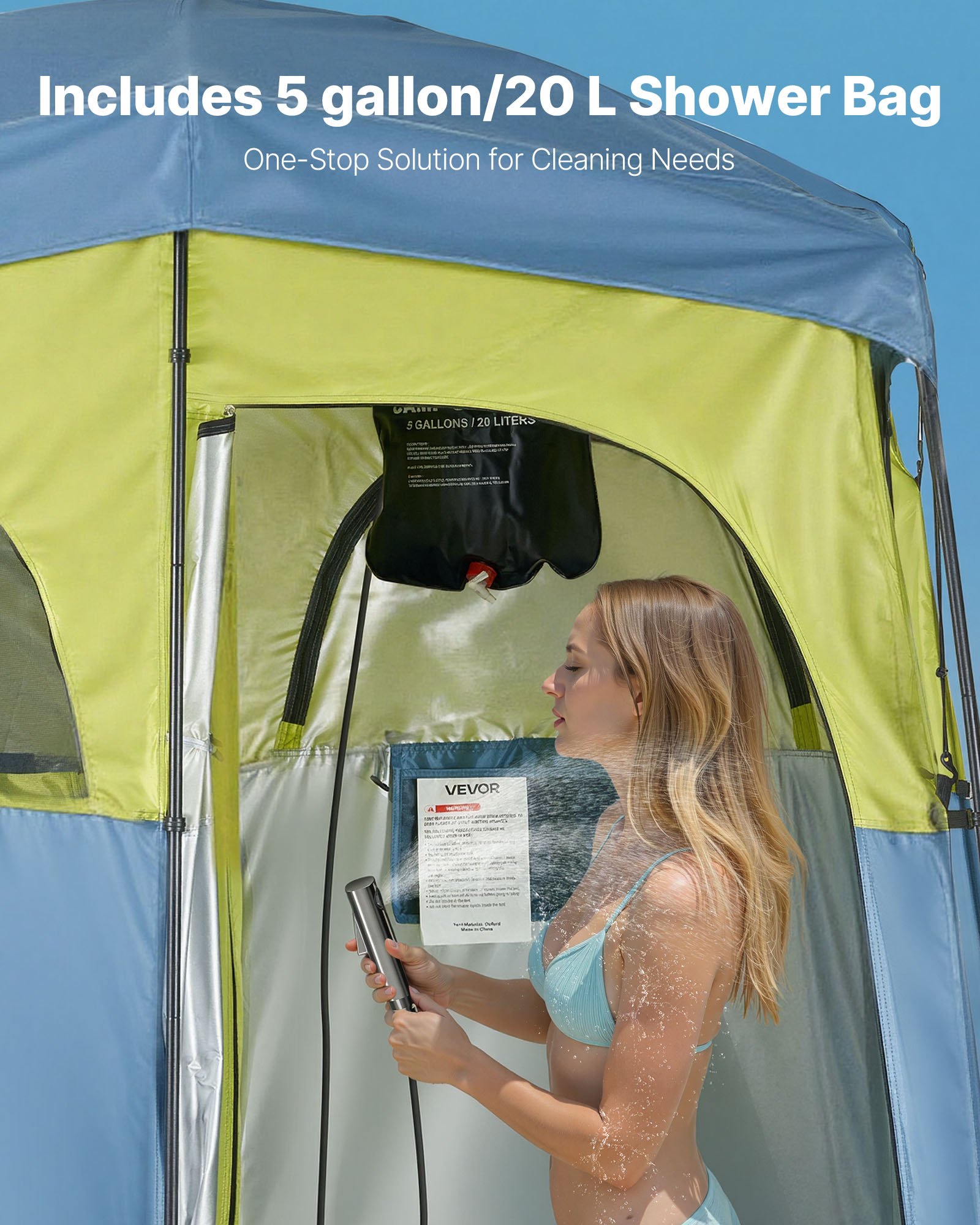 Tenda de Ducha para Camping, 2 Habitaciones Portátil con Privacidad y Bolsa de Ducha — imagen 4