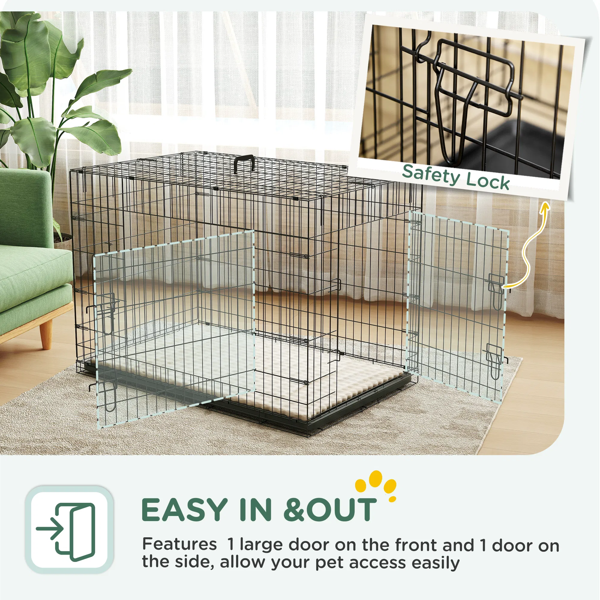 41" Dog Crate with 2 Doors, Folding Metal Dog Cage with Soft Cushion, Removable Tray, Handle, for Small Dogs, Black — image 4