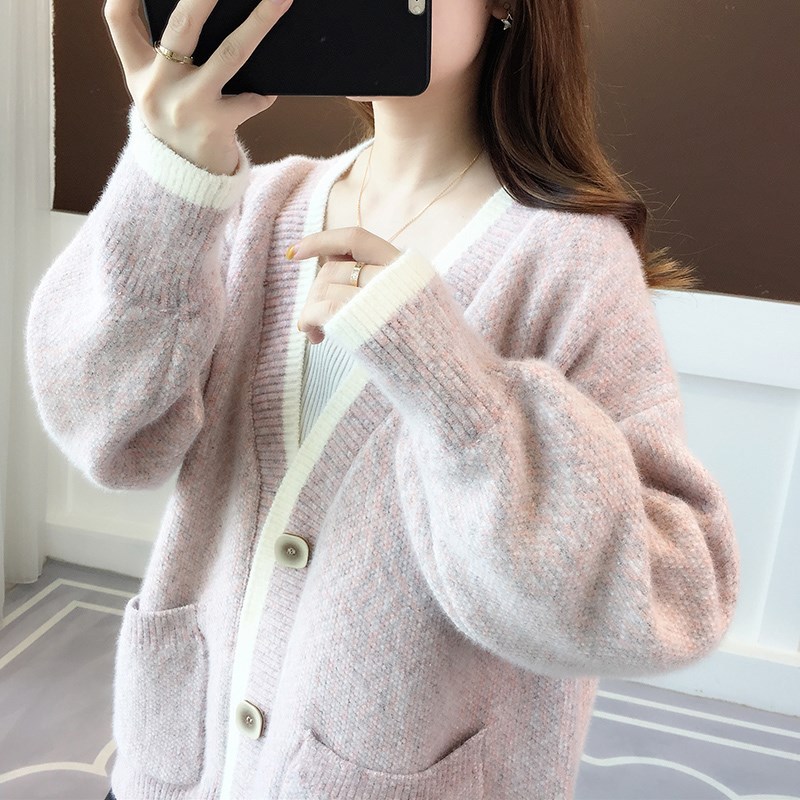 Fall New Women's Knit Cardigan Sweater Loose Outerwear Water Rabbit Fur Top Coat — image 12