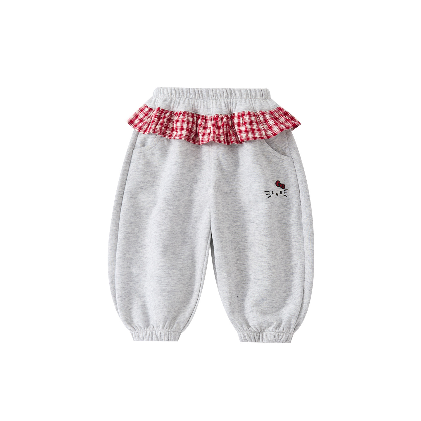 Cute Cartoon Cat Plaid Knit Pants for Toddlers, Stylish and Versatile Casual Trousers with Lace Trim — image 7
