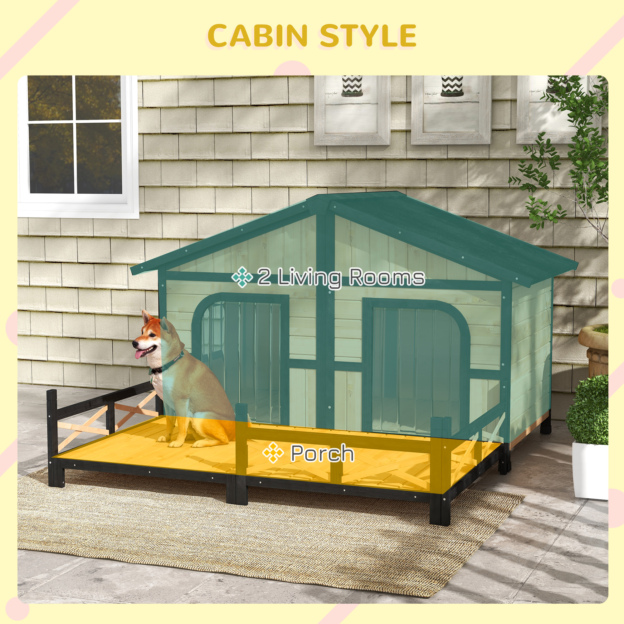 Casa para Perro Grande de Madera 59x64x39, Elevada y Resistente a la Intemperie, Estilo Cabaña Rústica, Refugio para Mascotas Elevado con Terraza, Natural — imagen 5