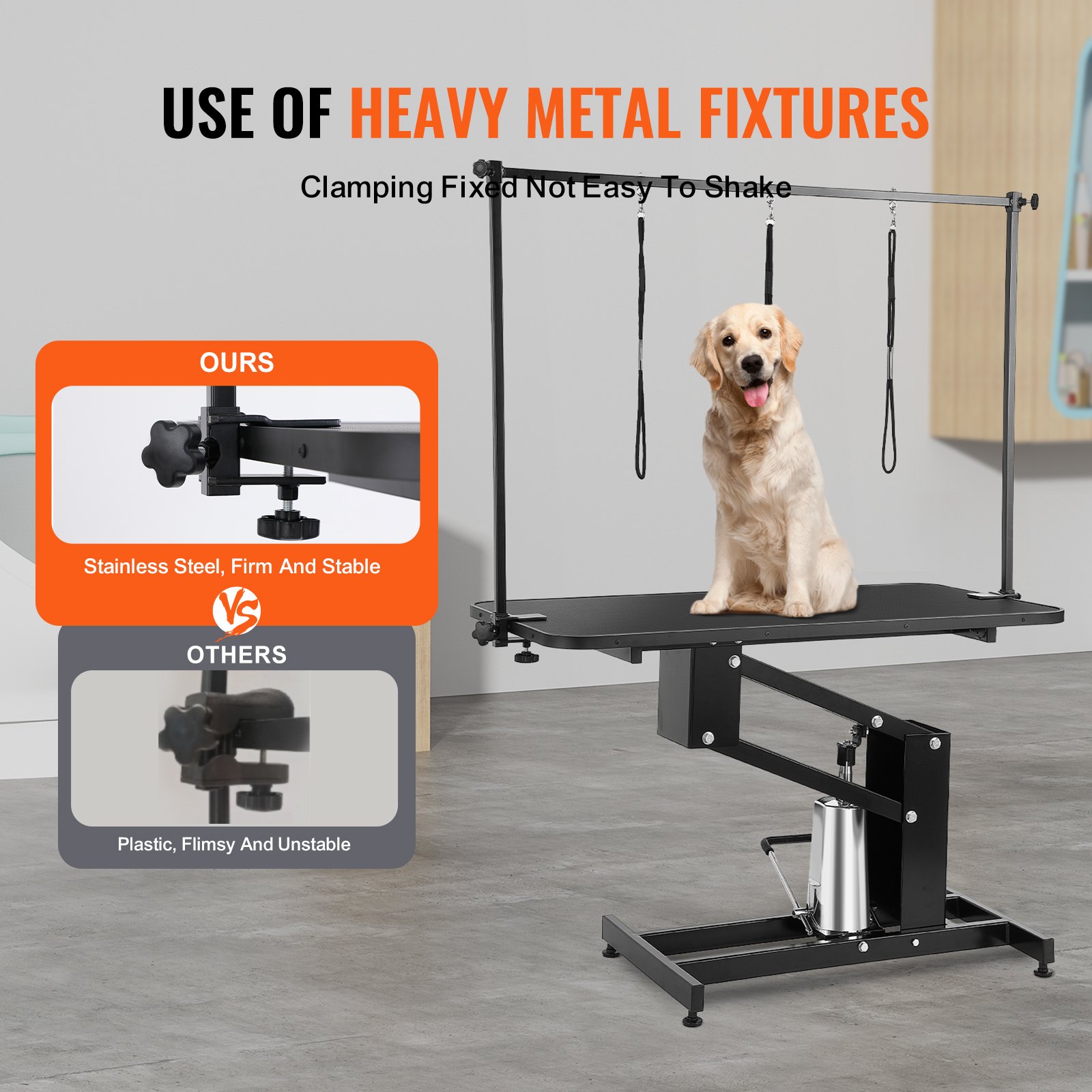 Mesa Hidráulica de Aseo para Mascotas de 43", Brazo de Aseo Resistente para Perros Medianos/Pequeños, Estación de Aseo para Perros de Altura Ajustable, Superficie Antideslizante/Estación de Aseo para Perros, Capacidad Máxima de 400LBS — imagen 5