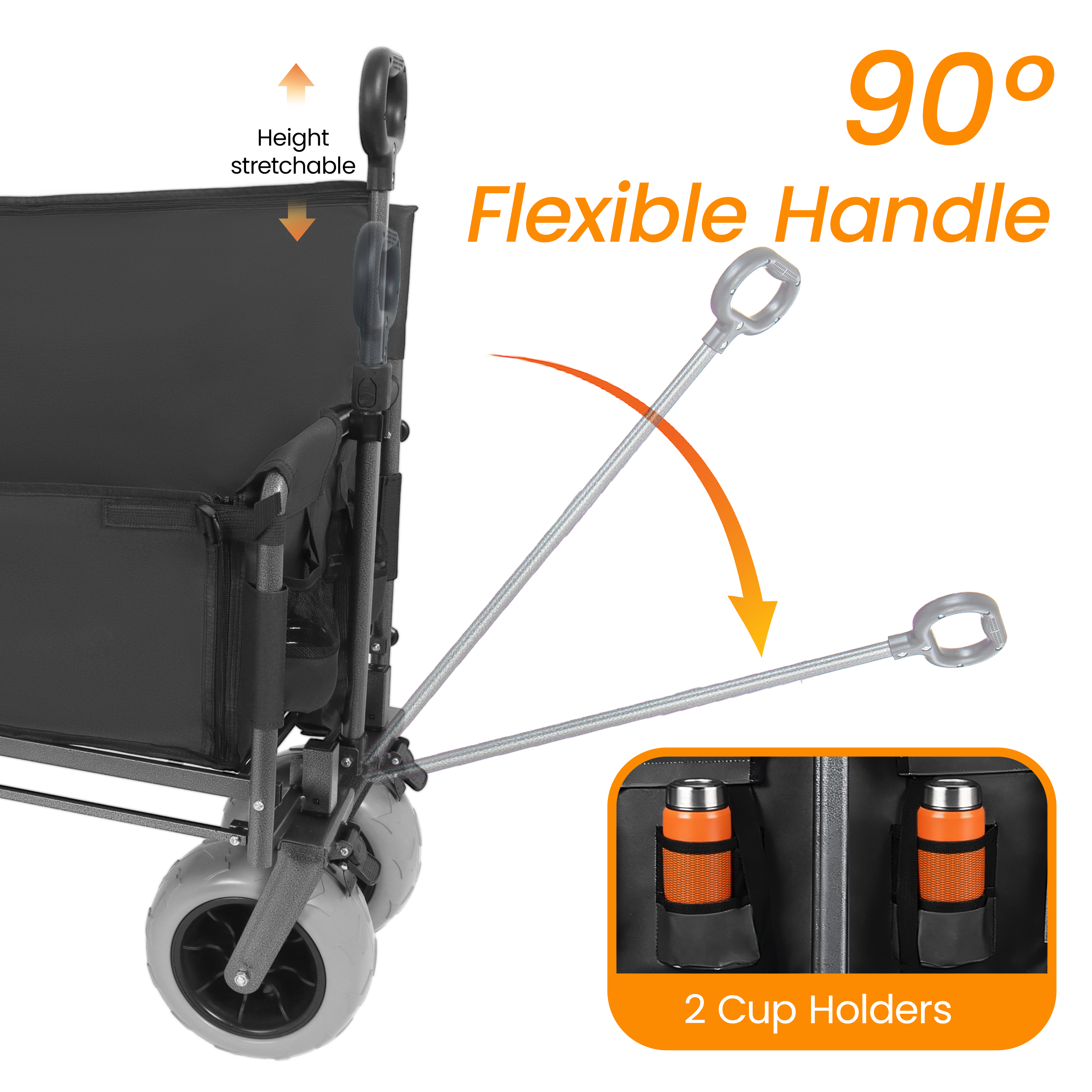 3- In- 1 Collapsible Wagon Converts To Bench Convertible Folding Wagon Cart With Rear- Mounted Folding Tabletop 500lbs Heavy- Duty 180L Capacity For Camping Beach Garden Fishing- Black — imagen 4