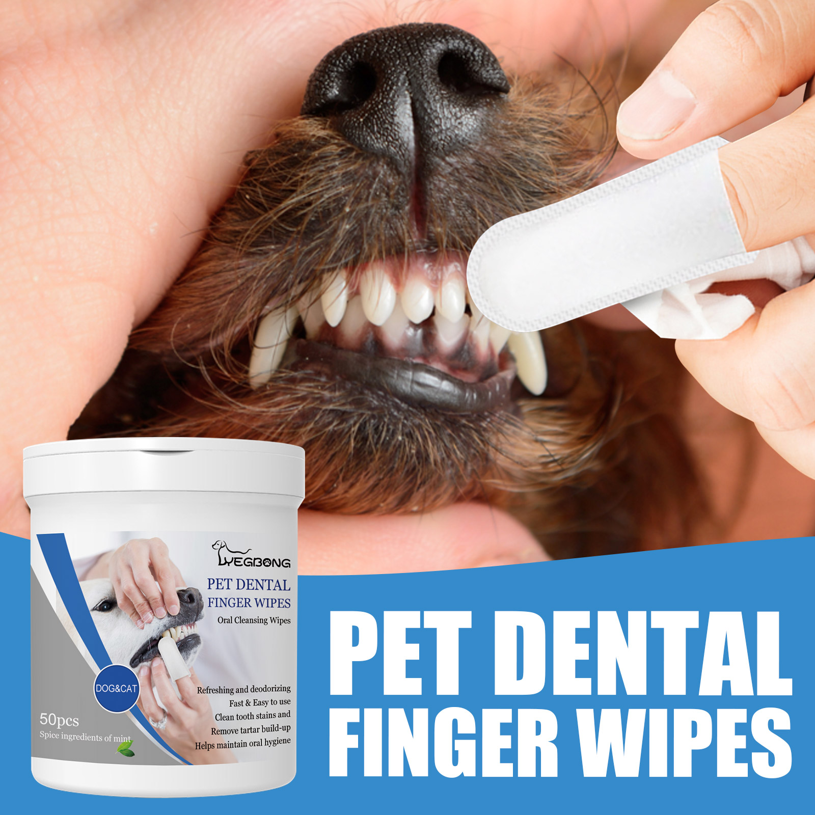 Pet Dental Finger Wipes, Bad Breath Tartar Teeth Yellow Dog Clean Mouth Care Finger Cover — image 4