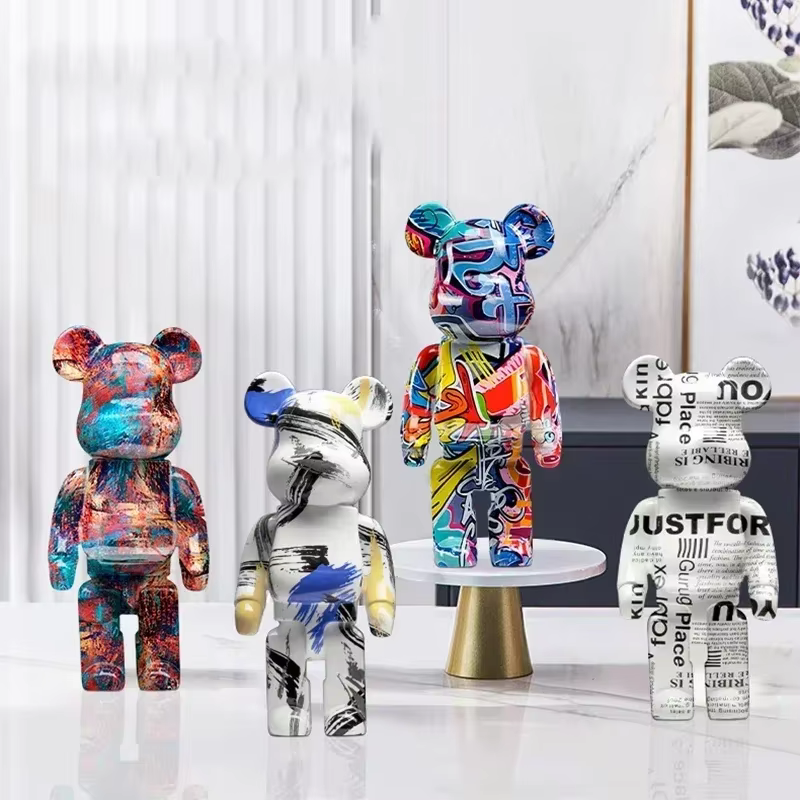 Graffiti Bear Statue Paint Block Bear Decor Resin Desktop Ornaments Home Decoration Living Room Bear Floor Sculpture Gifts — image 2