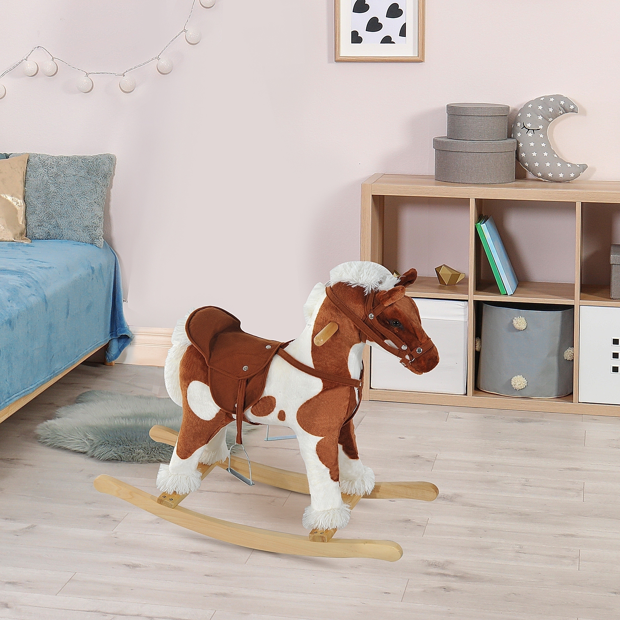 Toddler Rocking Horse, Kids Plush Rocking Chair Toy With Nursery Rhyme Music Brown — imagen 5