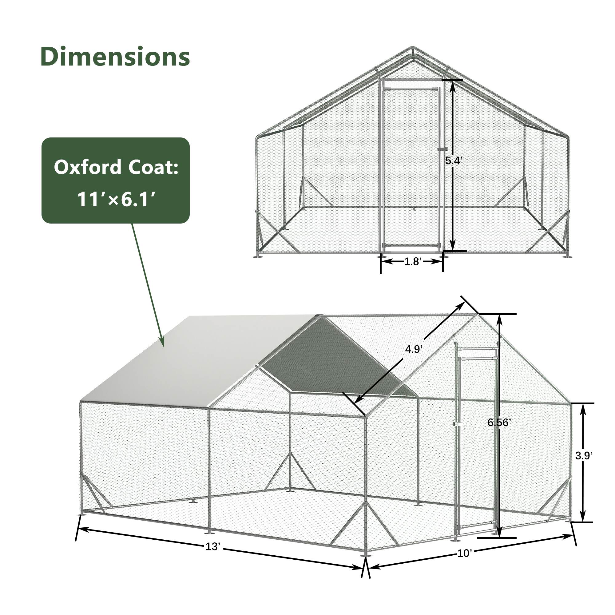 Large Metal Chicken Coop, Walk-in Chicken Run, Galvanized Wire Poultry Chicken Hen Pen Cage, Rabbits Duck Cages With Waterproof And Anti-Ultraviolet Cover For Outside — image 10