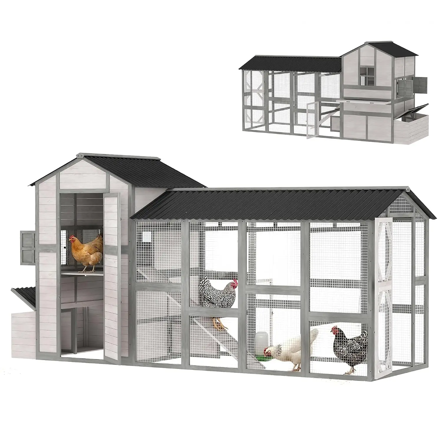 Walk-In Poultry Hutch Outdoor Chicken House, Nesting Box, Pull-Out Tray, Ventilated Windows, Ramp for Duck Rabbit — image 1