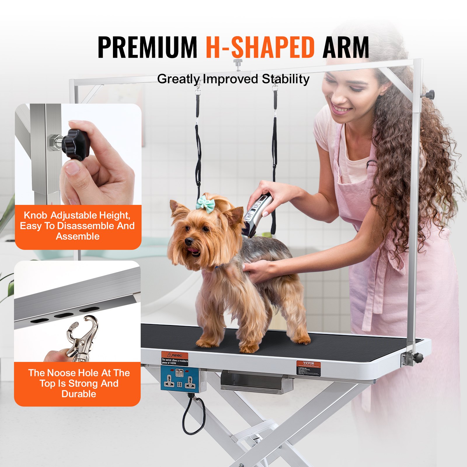 Mesa Eléctrica de Aseo para Mascotas de 50', Brazo de Aseo Resistente para Perros Grandes, Estación de Aseo con Altura Ajustable, Superficie Antideslizante, Capacidad Máxima de 400LBS — imagen 3