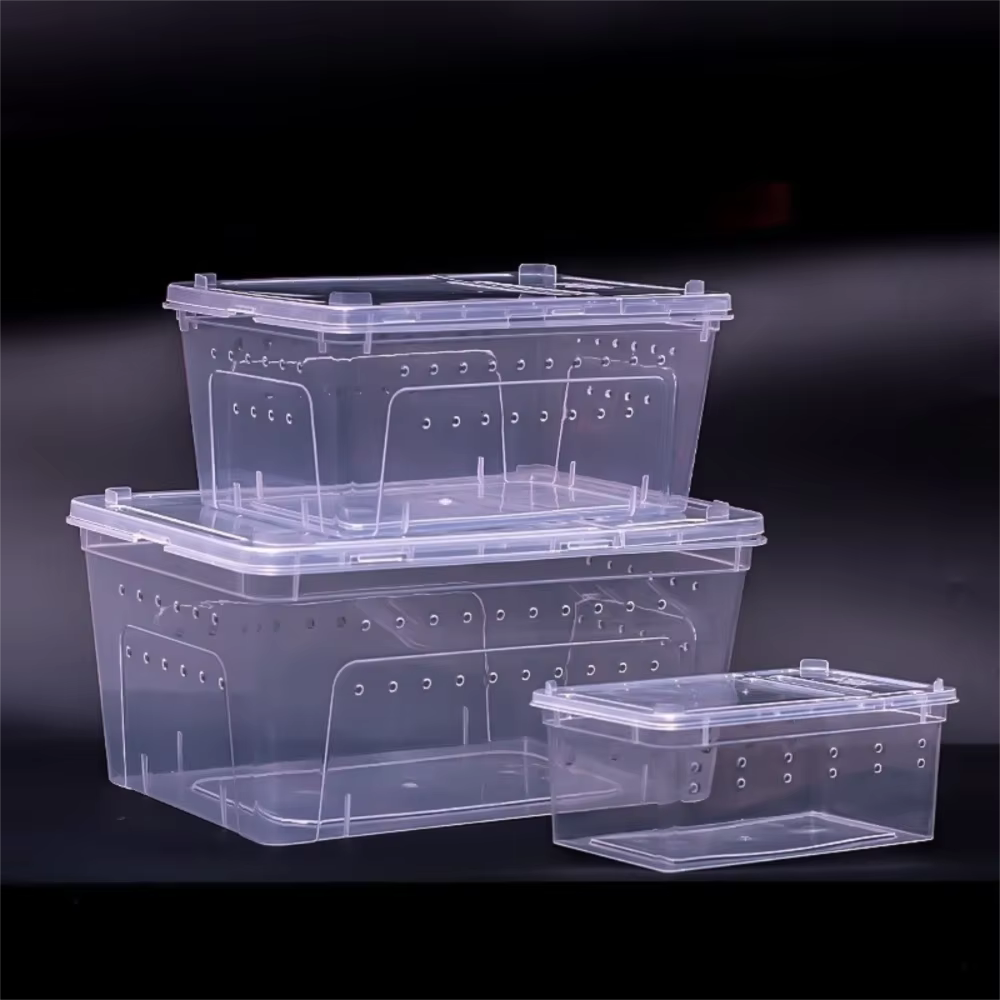 Caja de Cría Reptiliana Transparente Ventilada Apilable Transporte Seguro para Tortugas Contenedor con Visión Claro Prueba de Escape — imagen 3