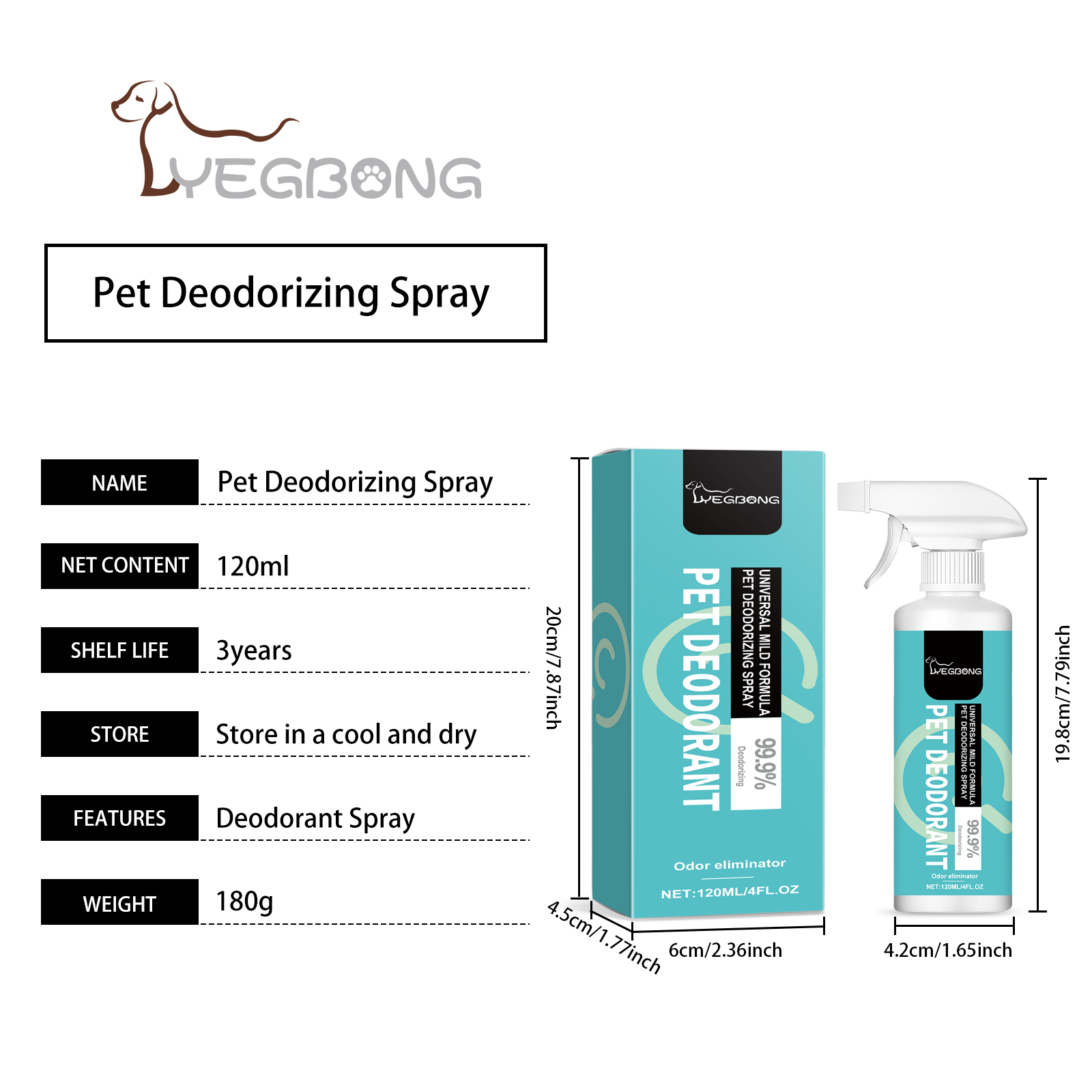 Spray de Odor para Mascotas, Eliminador de Olor para Perros y Gatos, Instantáneamente Elimina Malos Olores para Camas de Mascotas, Alfombras y Superficies del Hogar, 120ML — imagen 2