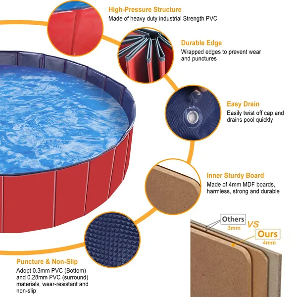 Piscina Portátil para Mascotas de PVC Plegable Baño de Perros y Gatos Playa Acuática — imagen 7