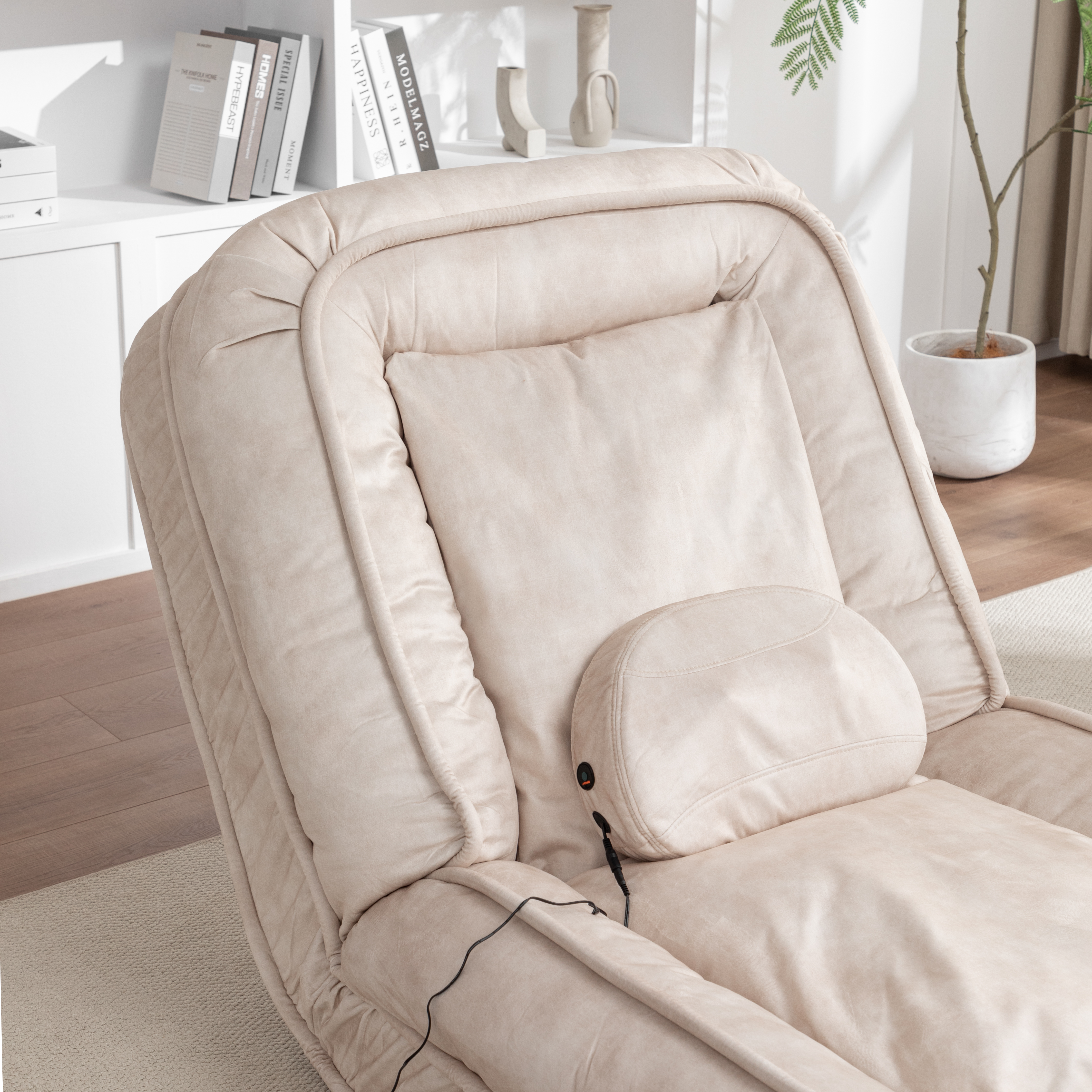 Silla de Descanso para Humanos y Mascotas con Manta de Veludo, 5 Posiciones Ajustables y Almohada de Masaje, Sofá de Bolsa de Poliestireno con 2 Almohadillas Suaves — imagen 13