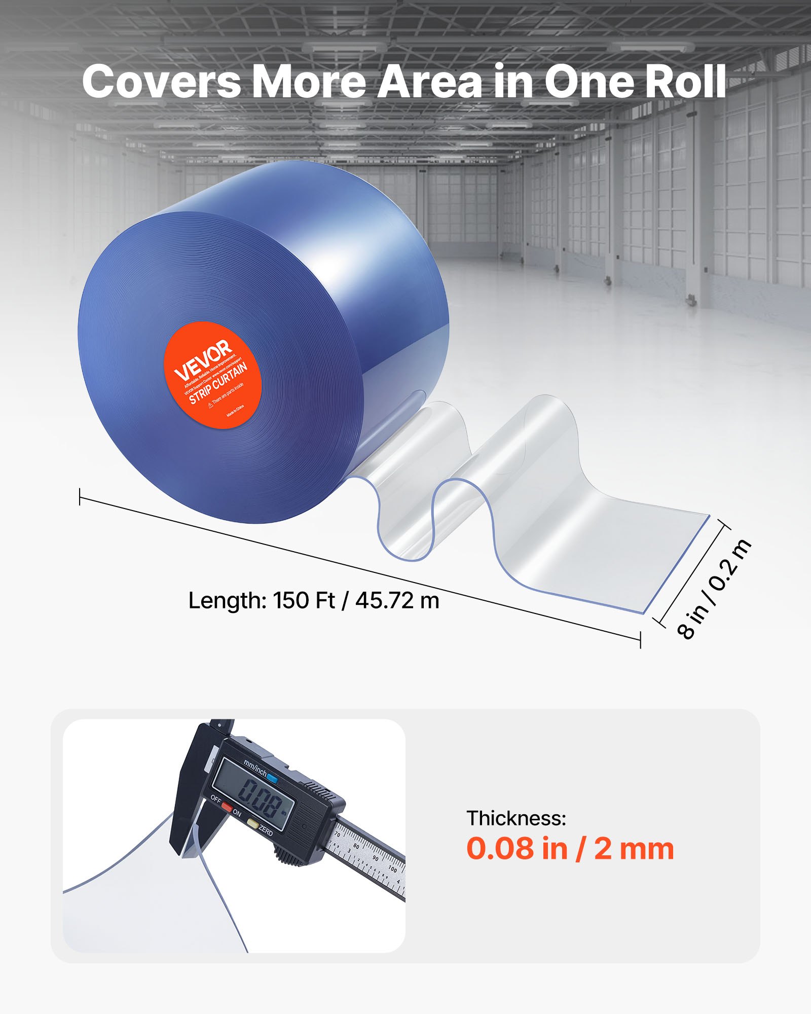 Clear PVC Strip Curtain, 150 Ft Length X 8 In Width, Plastic Door Strip Bulk Roll, Walk In Freezer Cooler Curtain Strips For Doorways Of Supermarket, Garage, Warehouse, Barn, Pet Animal House — image 5