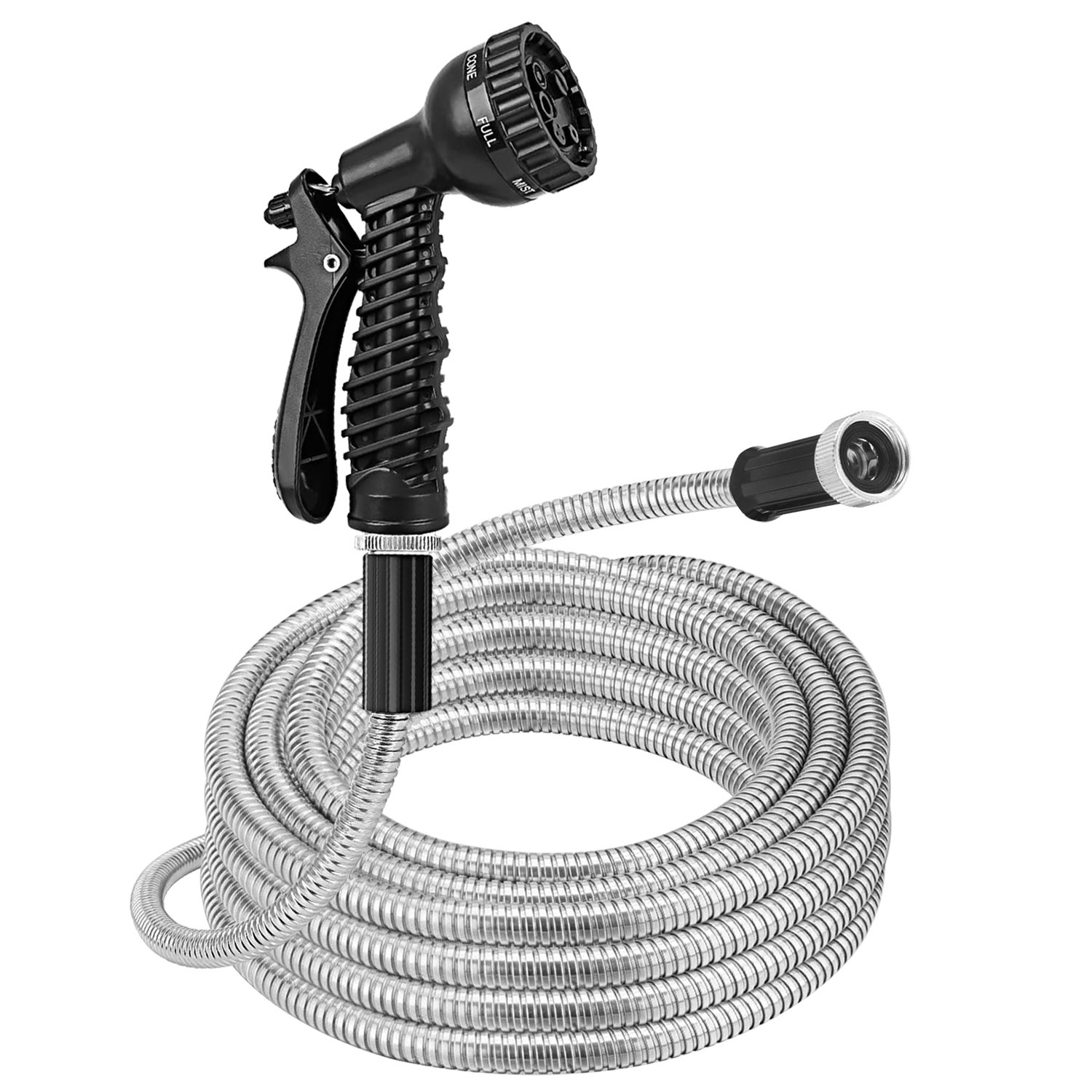 Manguera de Jardín de Acero Inoxidable Ultra Resistente, Opciones de 25FT-50FT-100FT, Kit de Riego con Manguera Metálica, 2 Boquillas, 12 Patrones, Flexible, Extensible, Resistente a Nudos, Enredos y Punciones, a Prueba de Perros — imagen 11