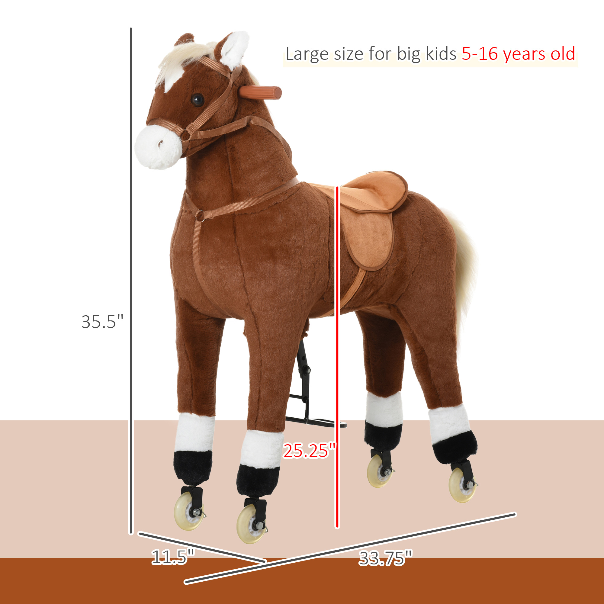 Caballo de montar para niños con ruedas rodantes fáciles, cuerpo suave hinchable y tamaño grande para niños de 5 a 16 años — imagen 2