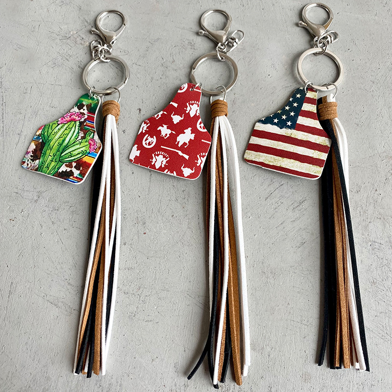 Western Cowboy Loss Prevention Device Aztec Bullhead Bull Brand Leather Keychain Leather Tassel Popular Pendant — image 4