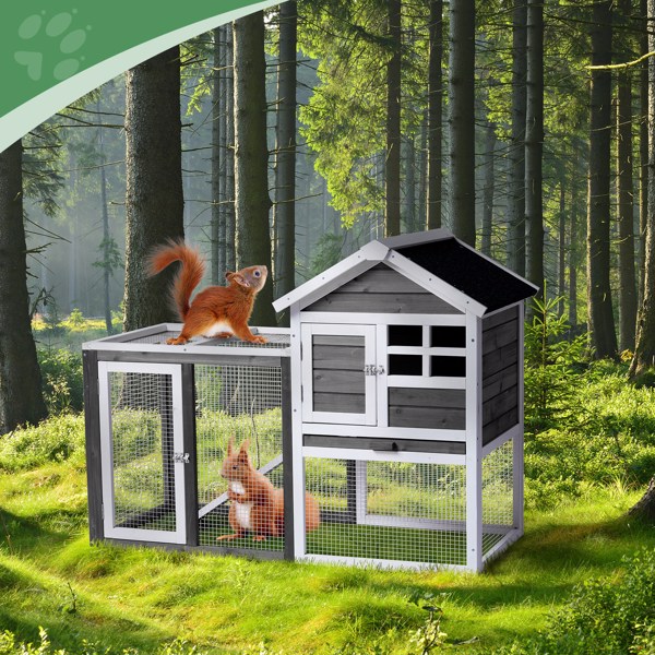 House Type With Ladder Gray Fir Wood Chicken Rabbit Cage — image 10