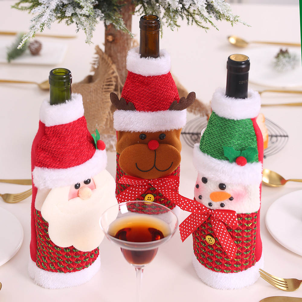Christmas decoration supplies creative cartoon elderly snowman elk wine bottle set red wine set red wine bag — image 4