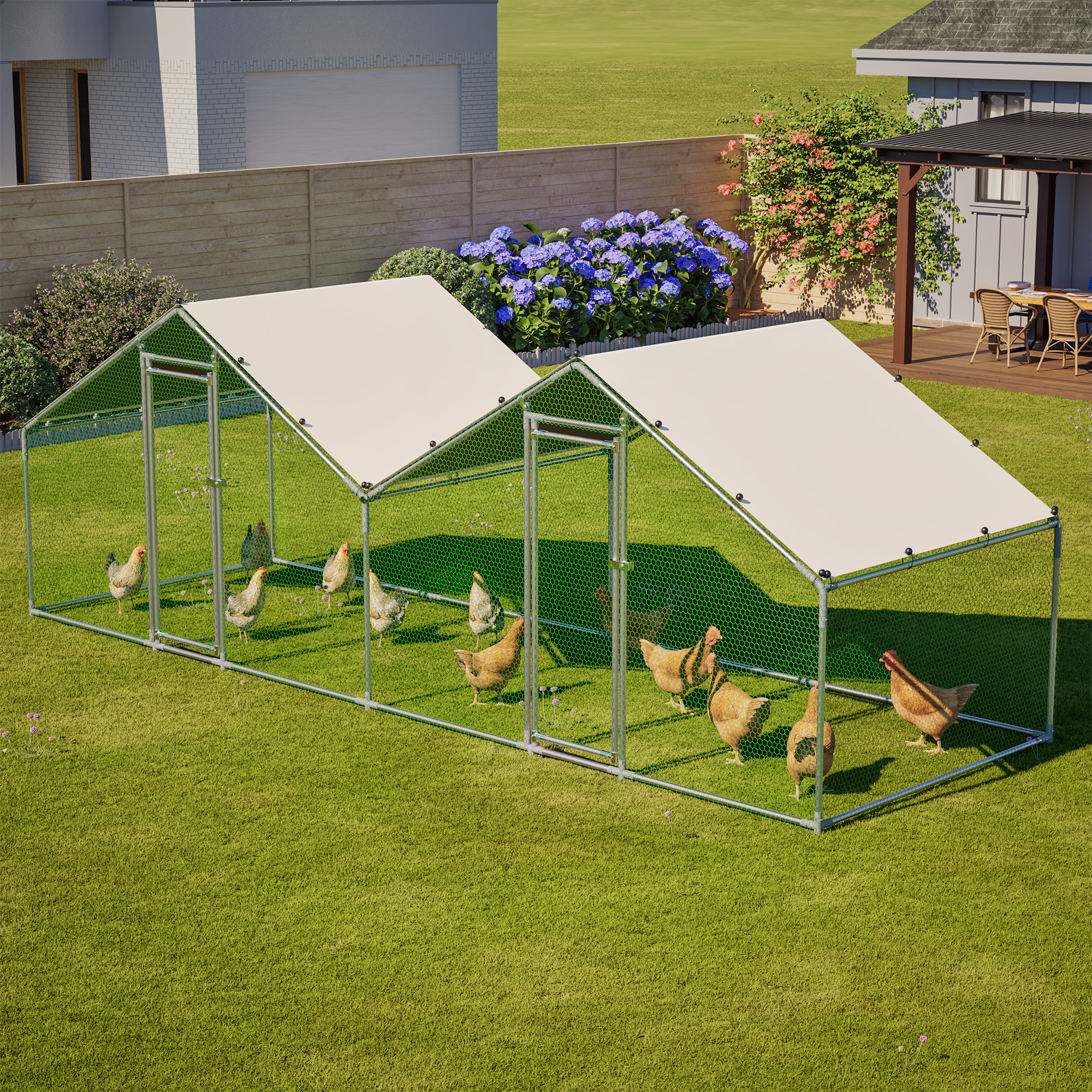 6 x 20 Coop de Pollos Caminable con Techo Impermeable, Diseño Zonal Doble para Jardín de Trasero - Gris — imagen 1