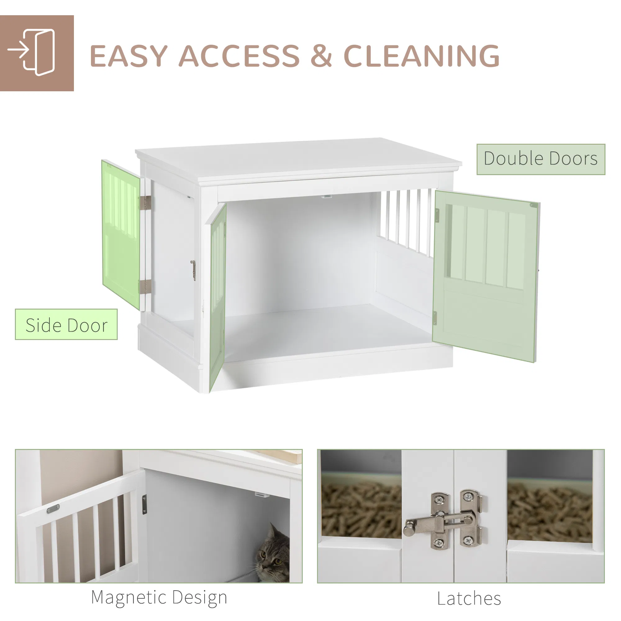 31" Dog Crate Furniture End Table with Three Doors for Small Dogs, White — image 4