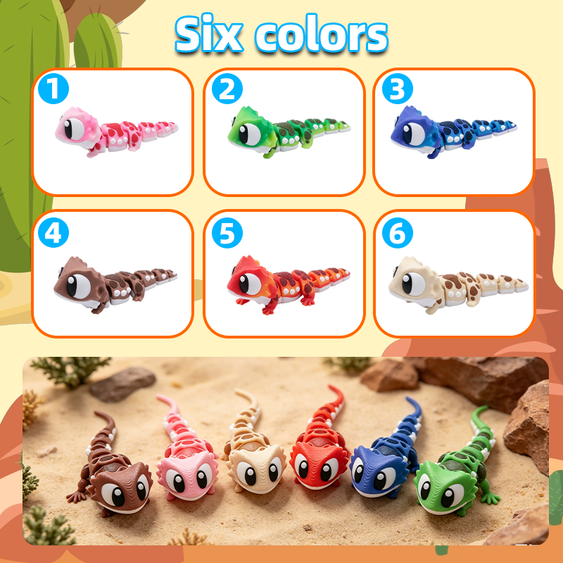 6PCS 3D Printed Bearded Dragon Figurine Set, Articulated Mini Lizard Ornaments, Flexible Reptile Desk Decor — image 9
