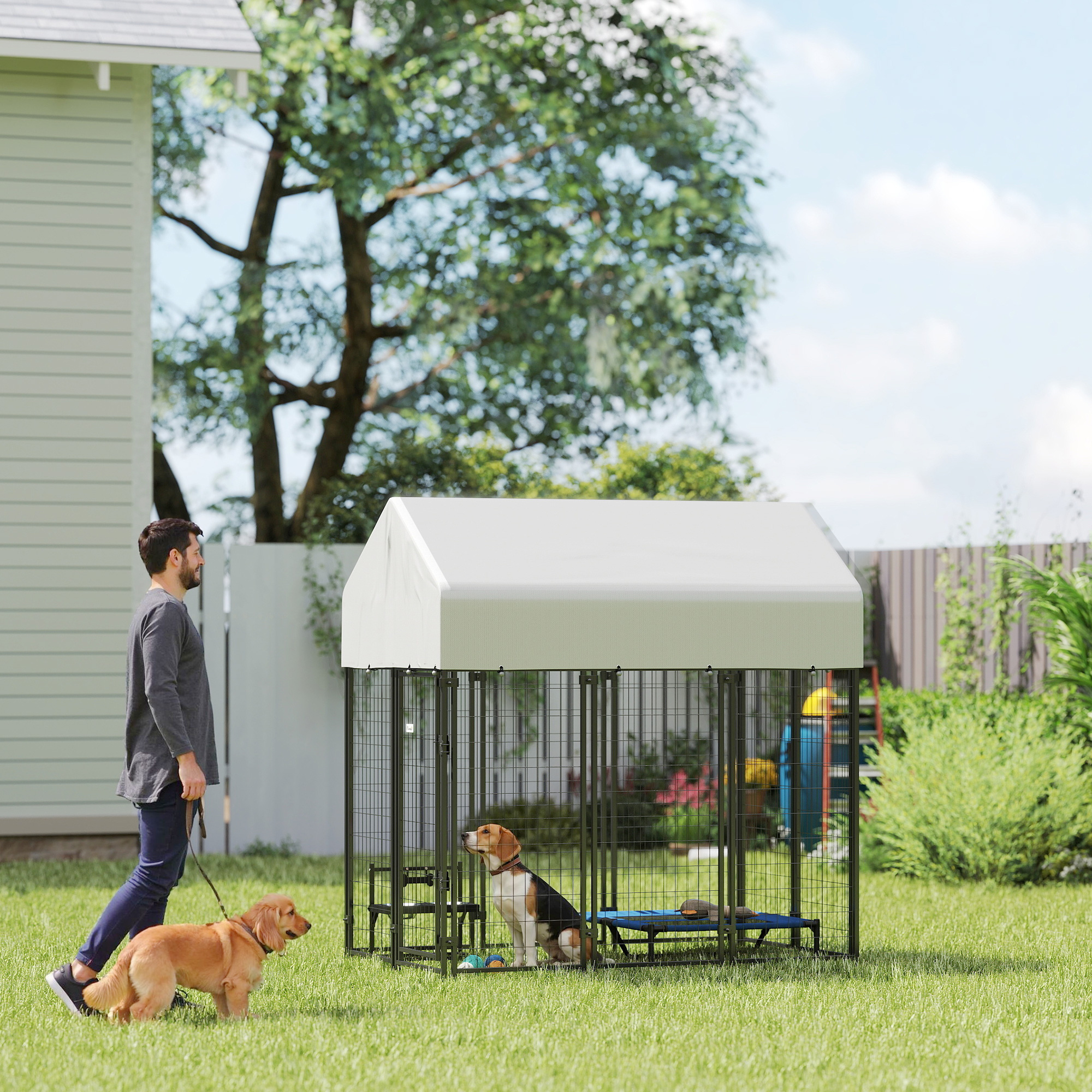 Cubo de Perro Exterior con Techo, 6 x 4 x 6 Caja de Jaula de Alambre Soldado Resistente al Escape para Actividad Canina — imagen 2