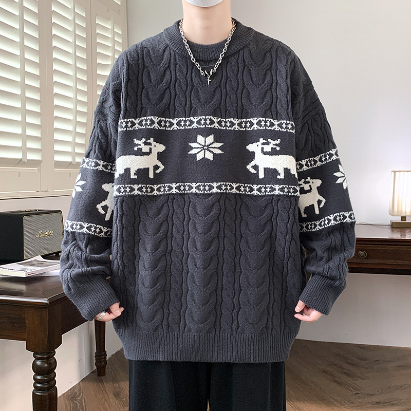 Thickened Casual Pullover Sweater with Jacquard Reindeer Pattern and Cable Knit Design — image 9
