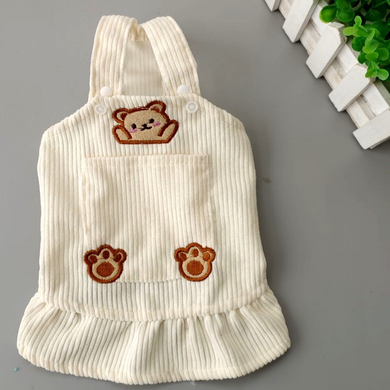 Pet Spring and Autumn Bears Embroidery Corduroy Strap Dress Cat Dog Clothes Teddy Korean Bibear Pomeranian VIP — image 4