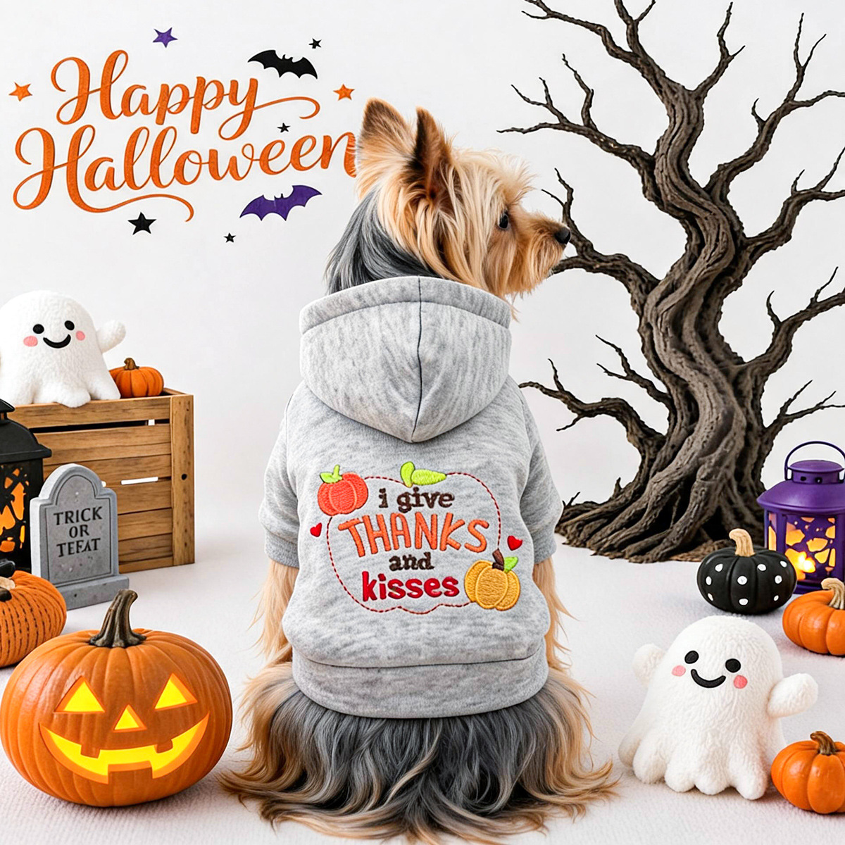 Pet Dog Cat Clothes Halloween Thanksgiving Pumpkin Hoodie Small Dog Apparel — image 2