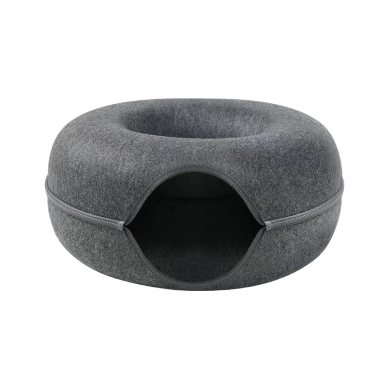 Felt Donut Cat Bed with Zipper Cat Tunnel and Cat Toy Double-Layer Pet Bed for Cats — image 4