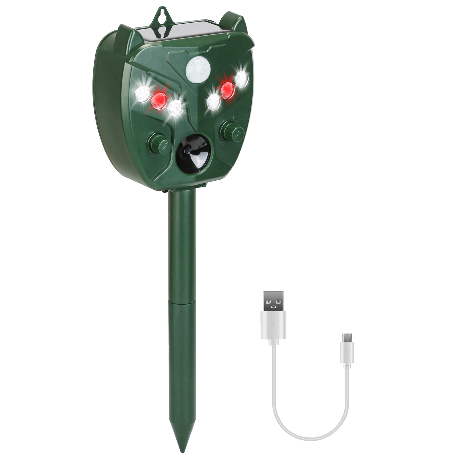 Repelente Solar Ultrasonico para Animales Exterior con 5 Velocidades para Jardín Granja Cauce de Ratas Mapaches Ardillas Conejos Perros Gatos y Vertebrados Acuáticos con Alarma Lámpara Stroboscópica IP44 — imagen 12
