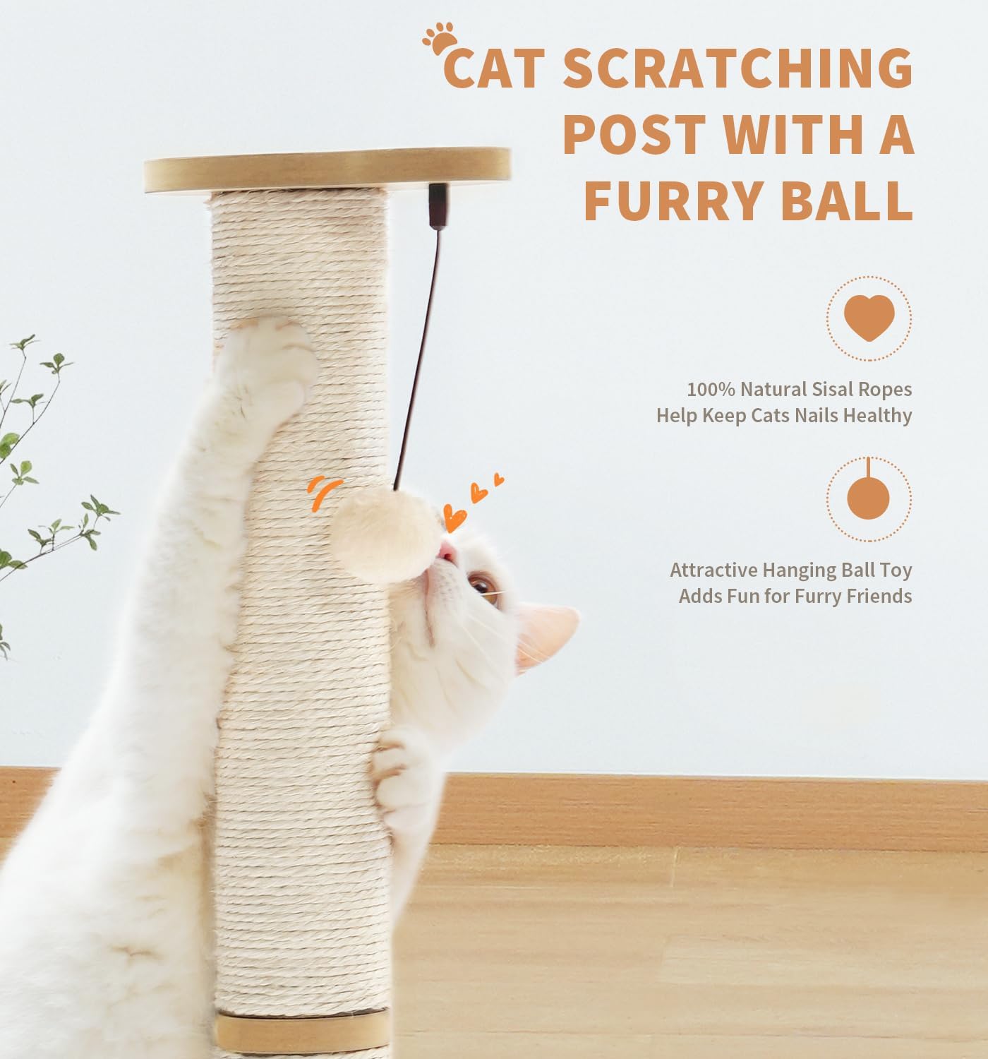 Poste de Rastrillado para Gatos Mediano con Dos Capas de Sisal, Juguetes Interactivos para Indor, Bola Colgante de Madera para Kitten — imagen 12