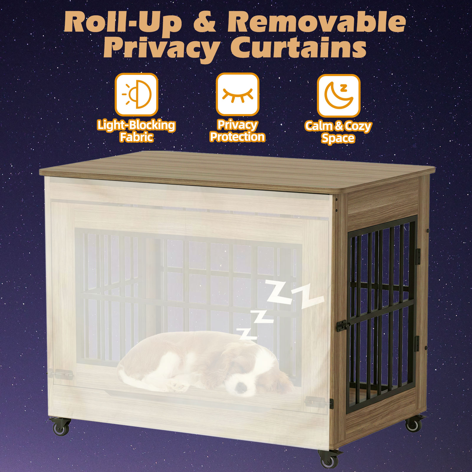 Large Dog Crate Furniture, Double Door Wooden Indoor Dog Kennel Furniture, Decorative Pet Cage End Table With Wheels For Large Breed Dogs, Size XL, Greige — image 13