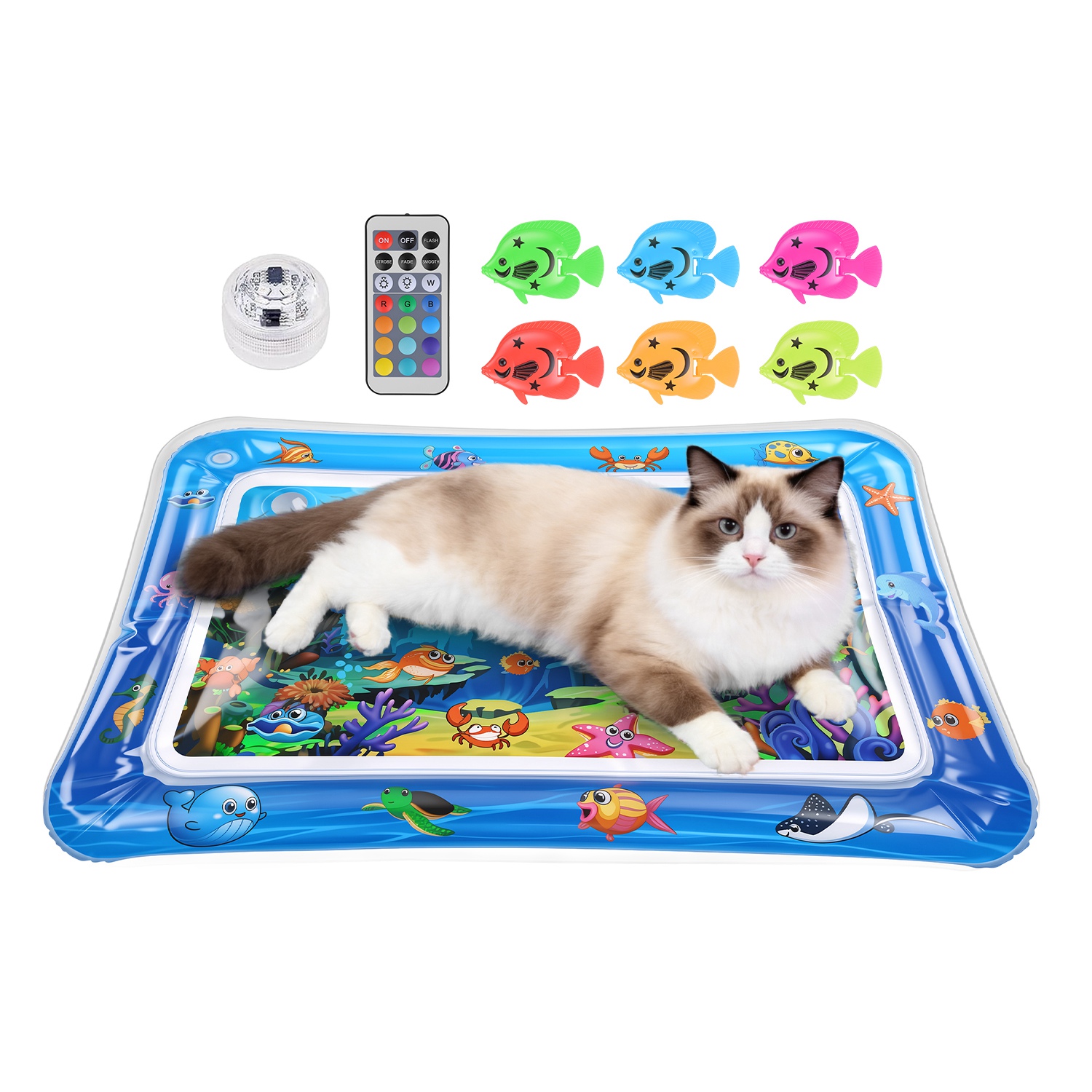 Manta de Agua Interactiva para Gatos con Pez Flotantes LED Cambiante de Color - Entretenimiento Sensorial para Felinos — imagen 12