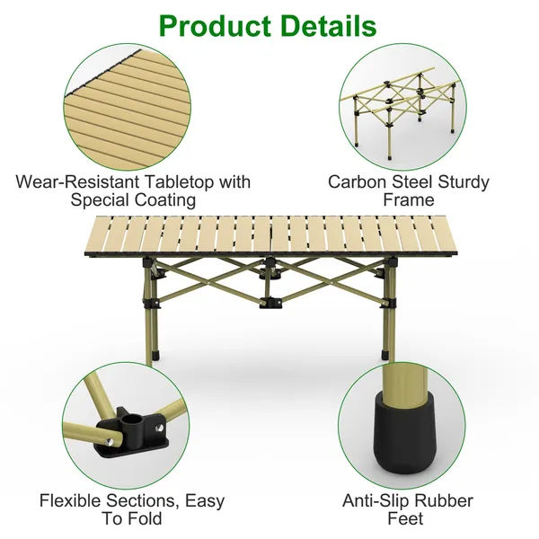 Mesa de Camping Plegable Portátil Ligera Acero de Carbono para Aperitivos, BBQ y Trabajo al Aire Libre con Bolsa de Transporte Resistente para Jardín, Playa, Camping y Pesca — imagen 4