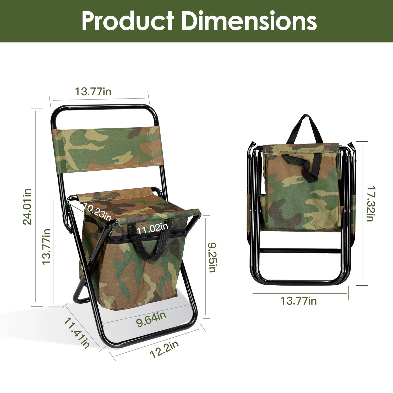 Foldable Fishing Chair With Backrest Built-In Cooler Bag Portable Handle Outdoor Lightweight Fishing Stool For Camping Hiking Hunting — imagen 5