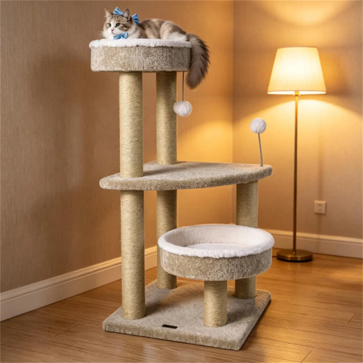 36" Compact SpaceSaving Cat Activity Center, HeavyDuty Stable Cat Climbing Furniture with Plush Rest Areas & Pompom Toy for Kittens & Adult Cats — image 6