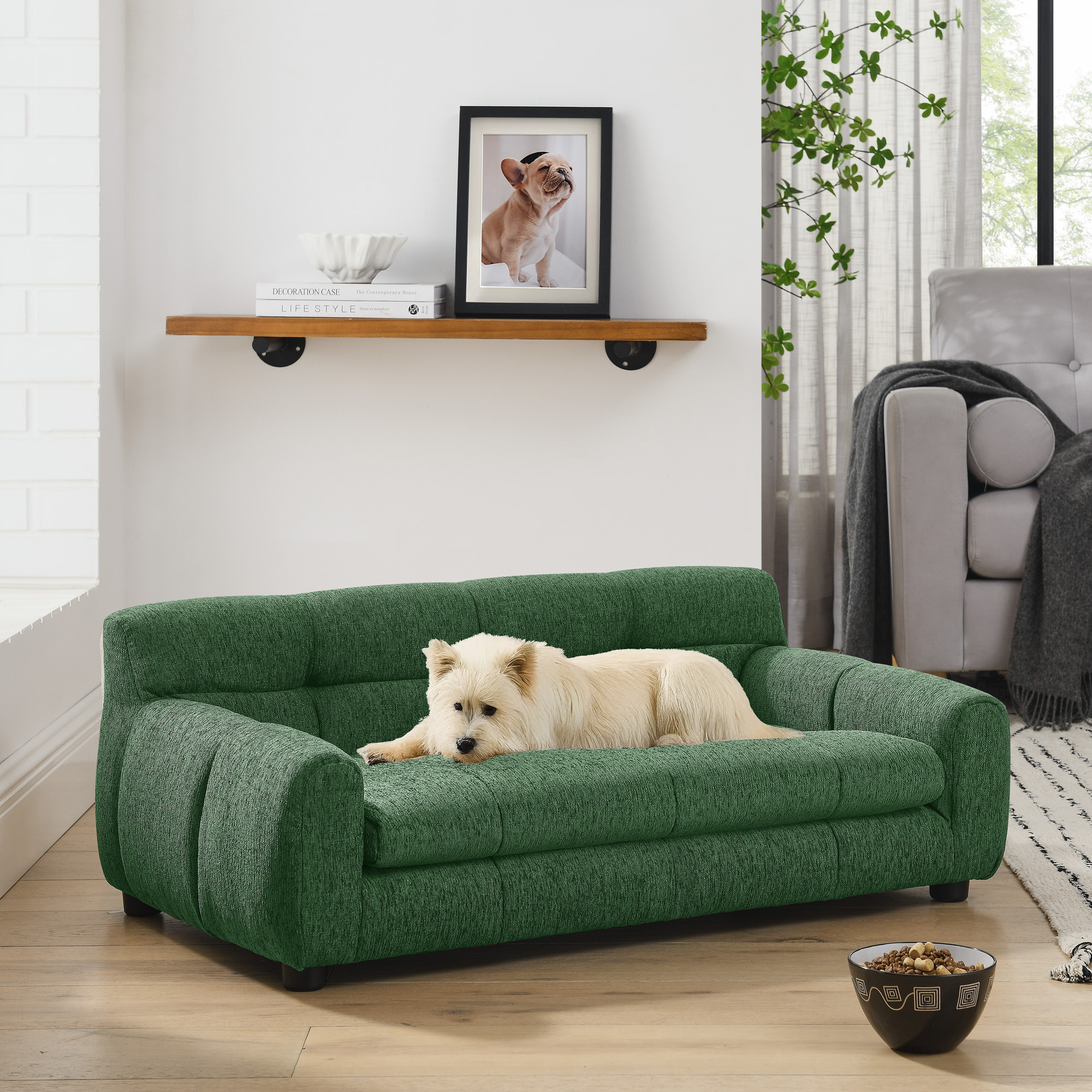 Sofá para Mascotas Suaves y Cómodos con Acompas y Espaldar, Ideales para Sofás Modernos Rectangulares para Perros Pequeños y Medianos de Color Verde — imagen 4