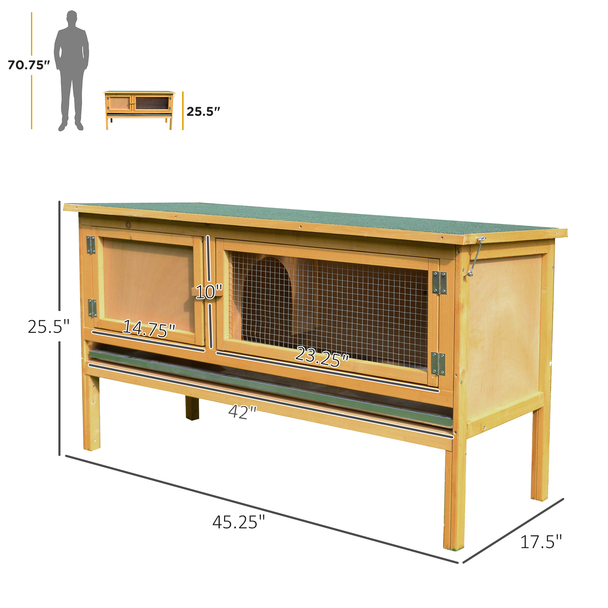 Casa para Conejos de Madera con Techo Impermeable y Accesoros, Adecuado para Conejos, Pollos, Patos, Interior/Exterior — imagen 5