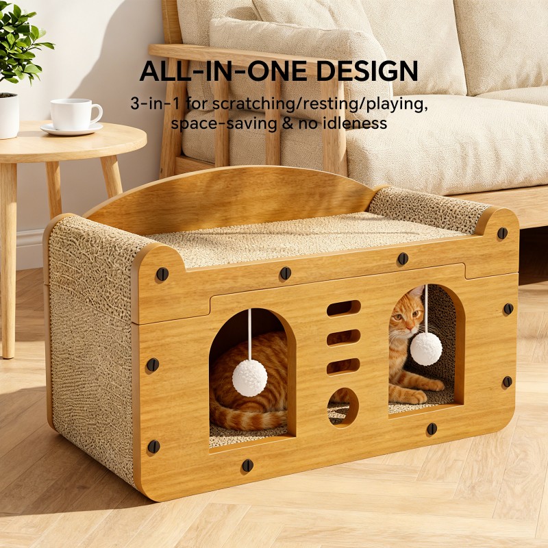 Silla de Rasguñar para Gatos con Puertas Dobles, 56 cm Grande, Con 2 Pelotas de Atraque, Para Hogares con Múltiples Gatos o Grandes Espacios — imagen 2