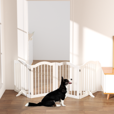 27.6 Height Tall Freestanding Pet Gate, 4 Panels Foldable Dog Gate, Solid Wood Folding Safety Fence Wooden Dog Gate With 2 Pcs Support Feet Ideal For Stairs, Doorways, Halls, Kitchens — image 16