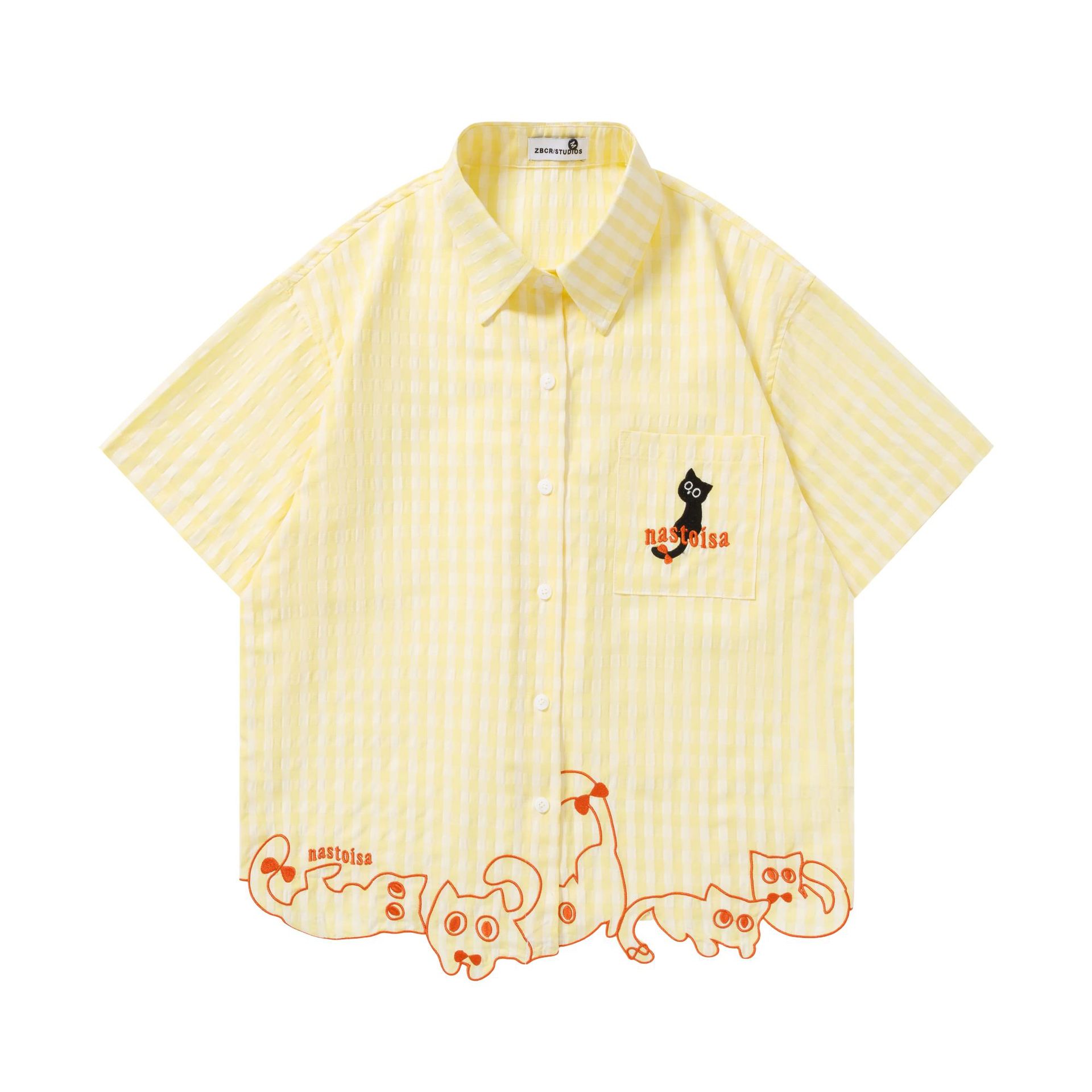 Cartoon cat embroidered short sleeved shirt — image 8
