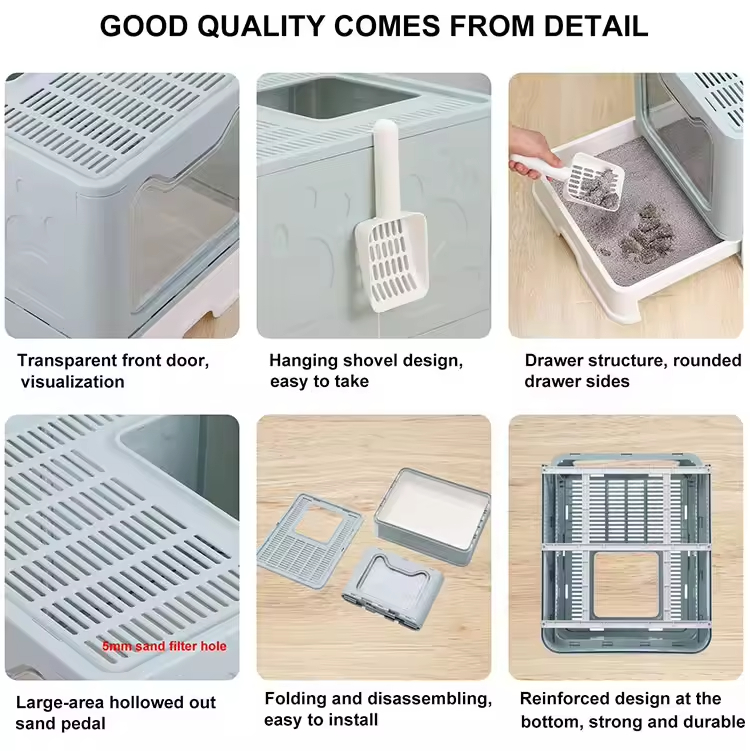 Caja de Arena para Gatos con Entrada Frontal y Cubierta de Recolección, Grande y Fácil de Limpiar — imagen 3