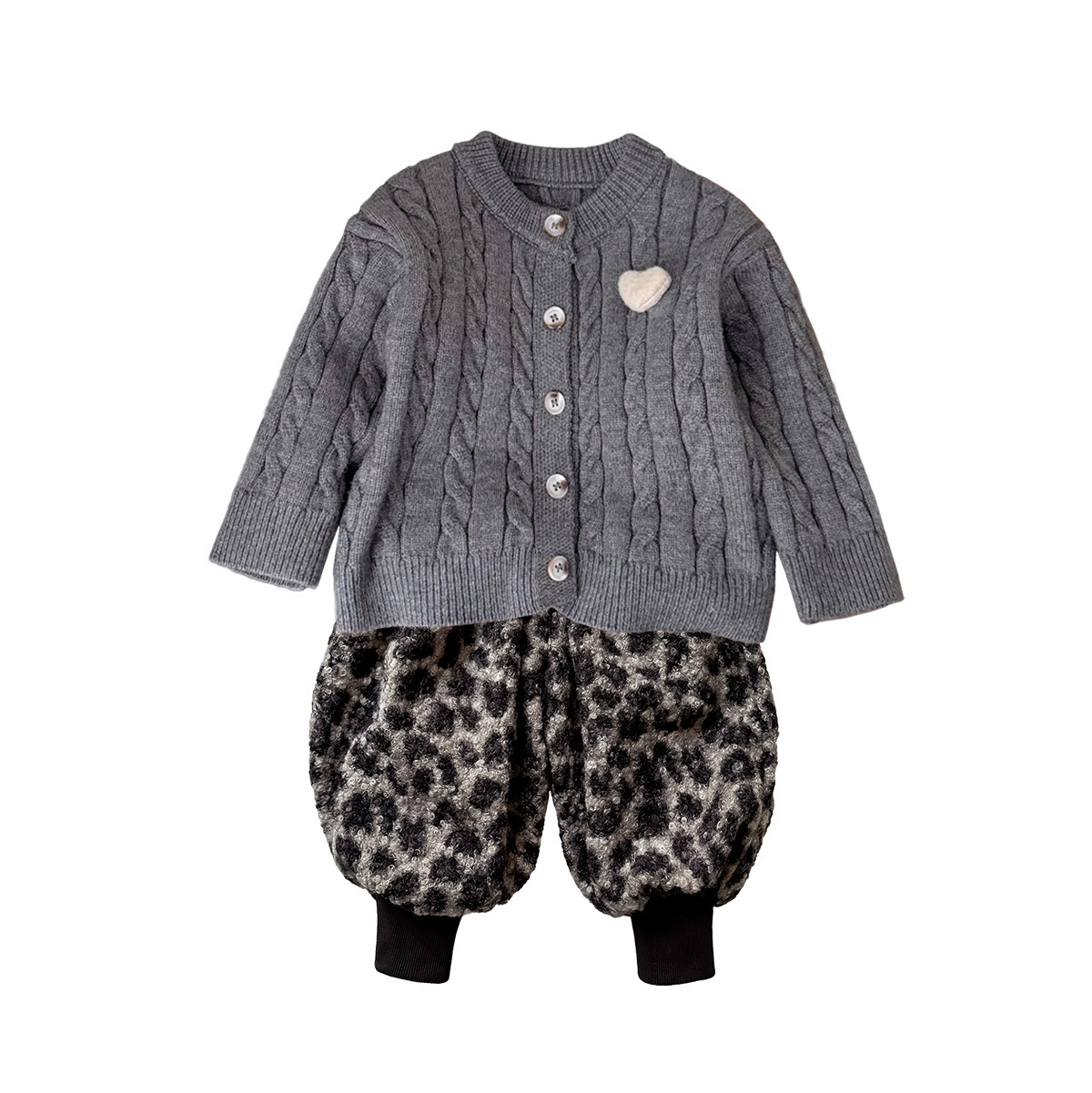 Cardigan Sweater Leopard Print Pants Three-Piece Set Outfit Boy Casual Clothing Set — image 6