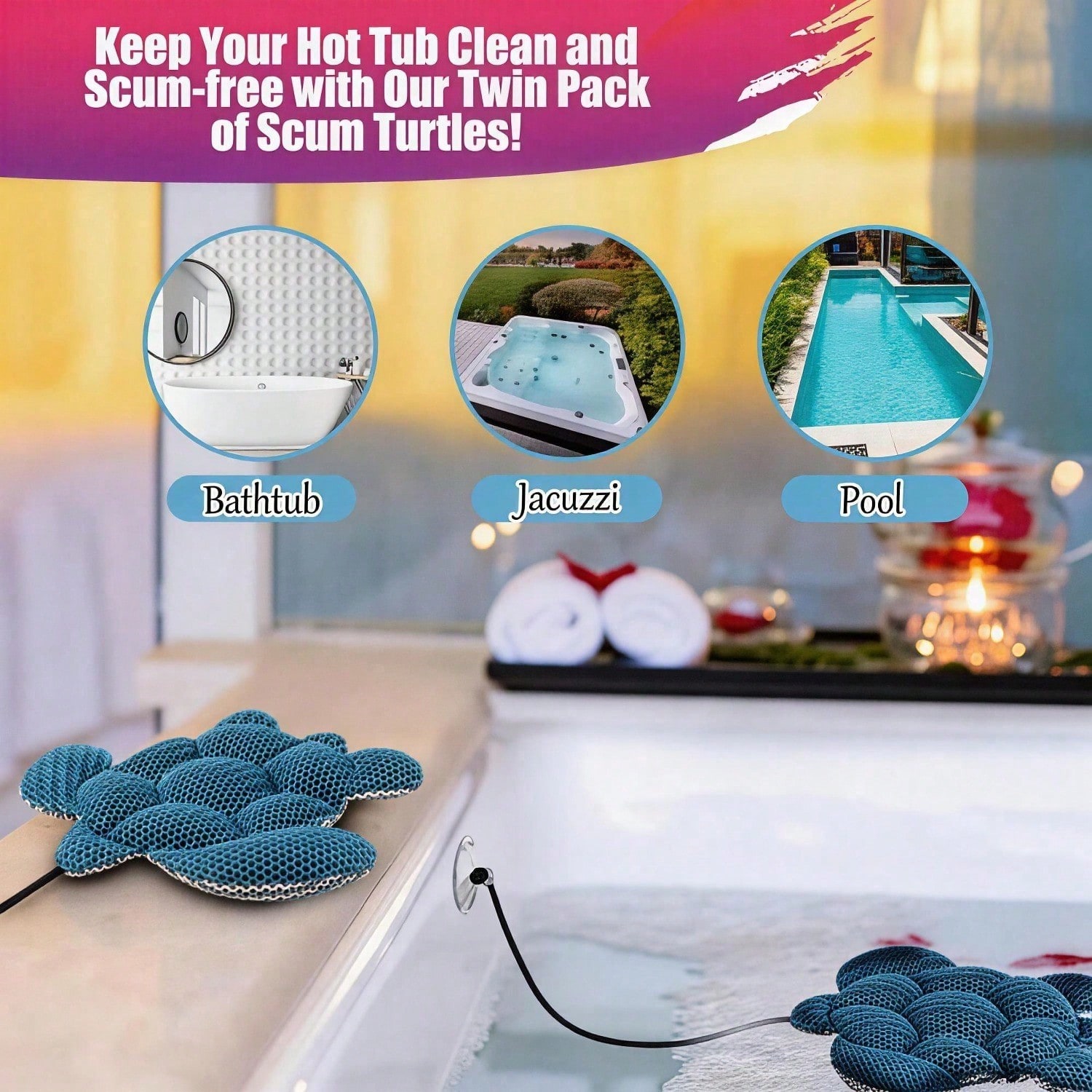 Diseño de Rayas y Tortugas Flotantes para Limpiar Escuma: Malla de Miel 3D Limpia y Reutilizable para Jacuzzis, Piscinas, Duchas y Bañeras — imagen 11