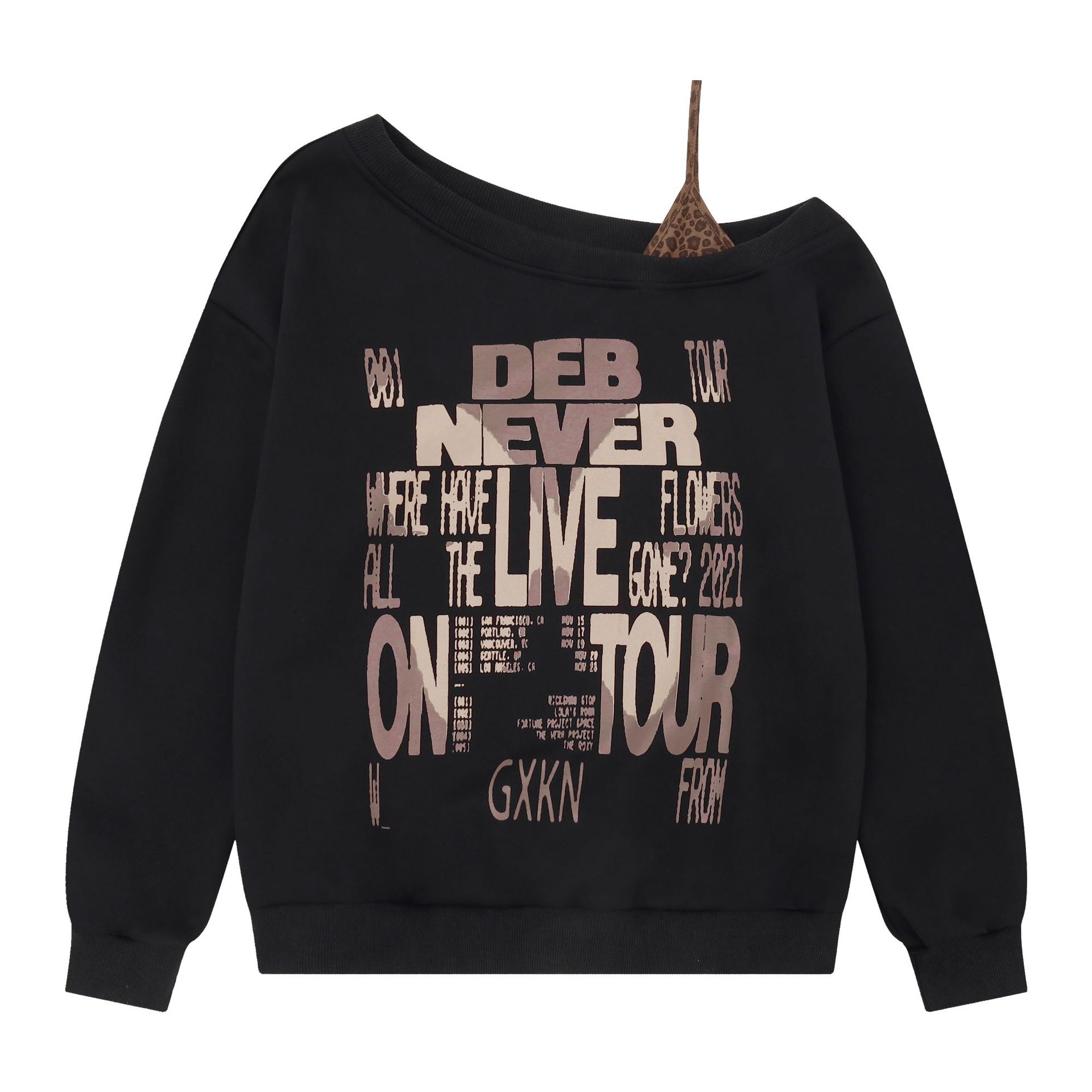 Loose Leopard Print Letter Print Off Shoulder Long Sleeve Sweatshirt Women — image 3