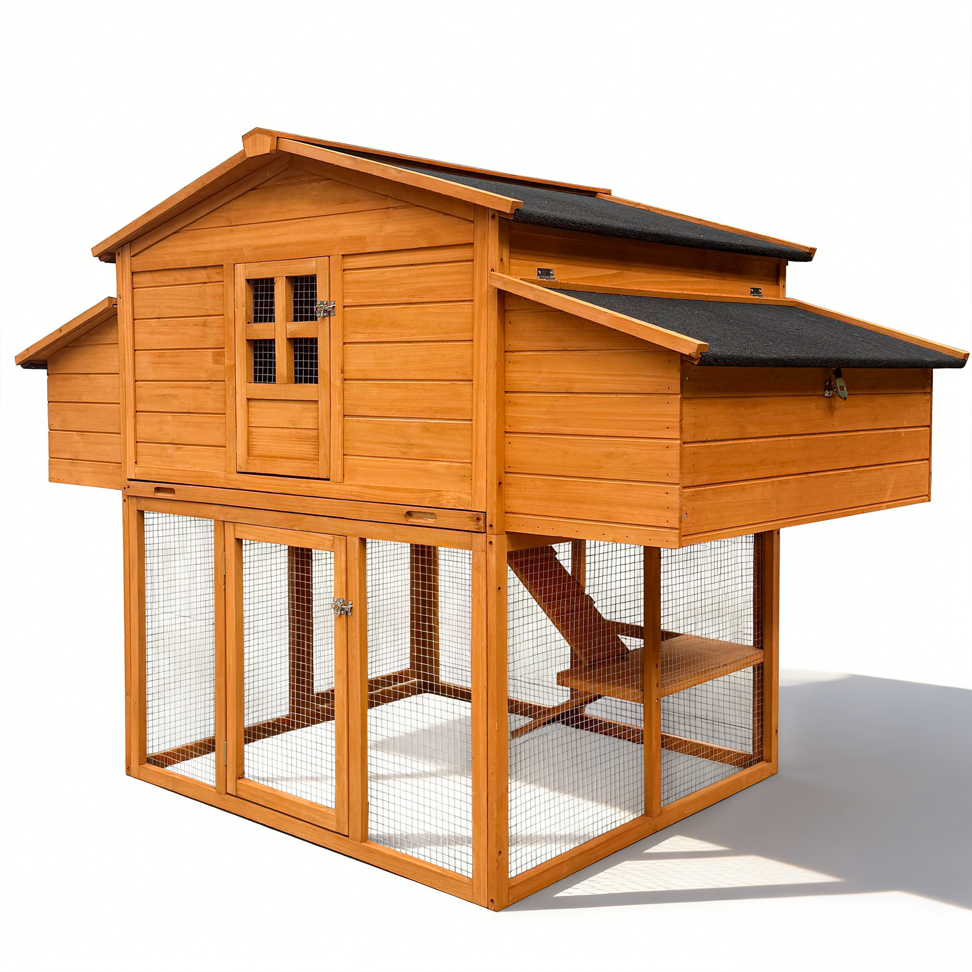 Casa para Pollos al Aire Libre con Dos Cajas de Incubación, Recipiente Anti-Derrames y Panel Techo Resistente a UV — imagen 1