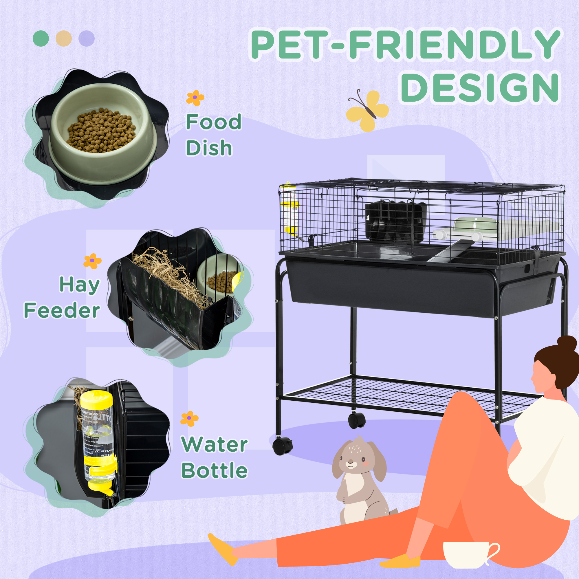 Two-Story Small Animal Cage Removable from Stand, Pet Habitat with Shelf & Wheels, 33" x 18.5" x 35", Charcoal Gray — imagen 8
