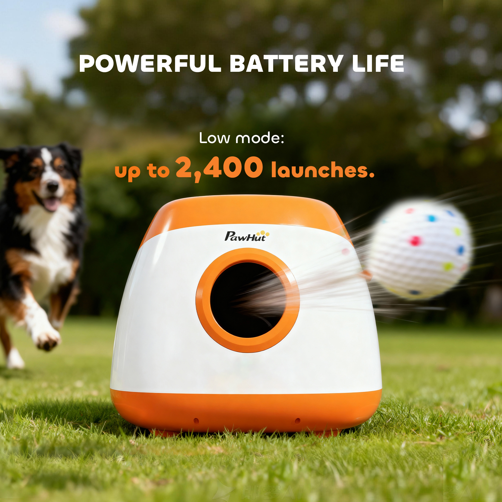 Lanzador Automático de Pelotas para Perros con Distancia de 26-80 FT, Lanzador Automático para Perros Medianos y Grandes, Naranja — imagen 3